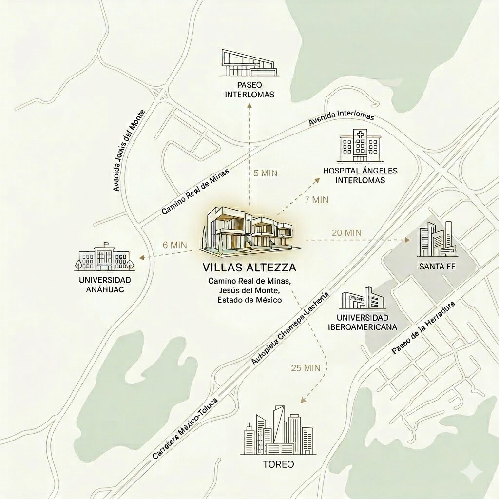 Mapa de ubicación de Villas Altezza en Interlomas, Jesús del Monte